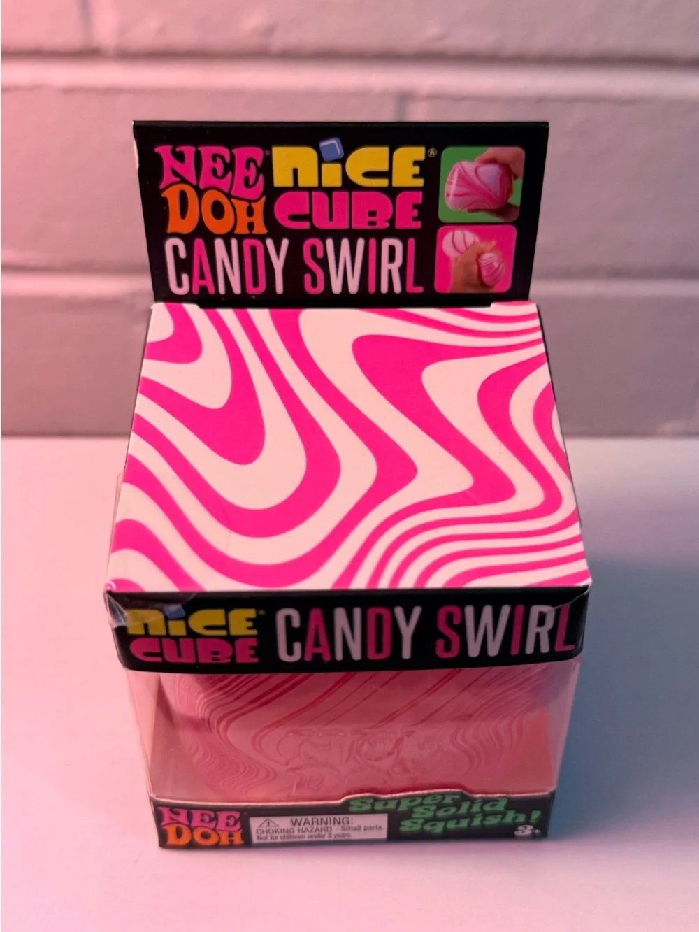 NeeDoh Nice Cube Candy Swirl Pink Super Solid Squish NEW